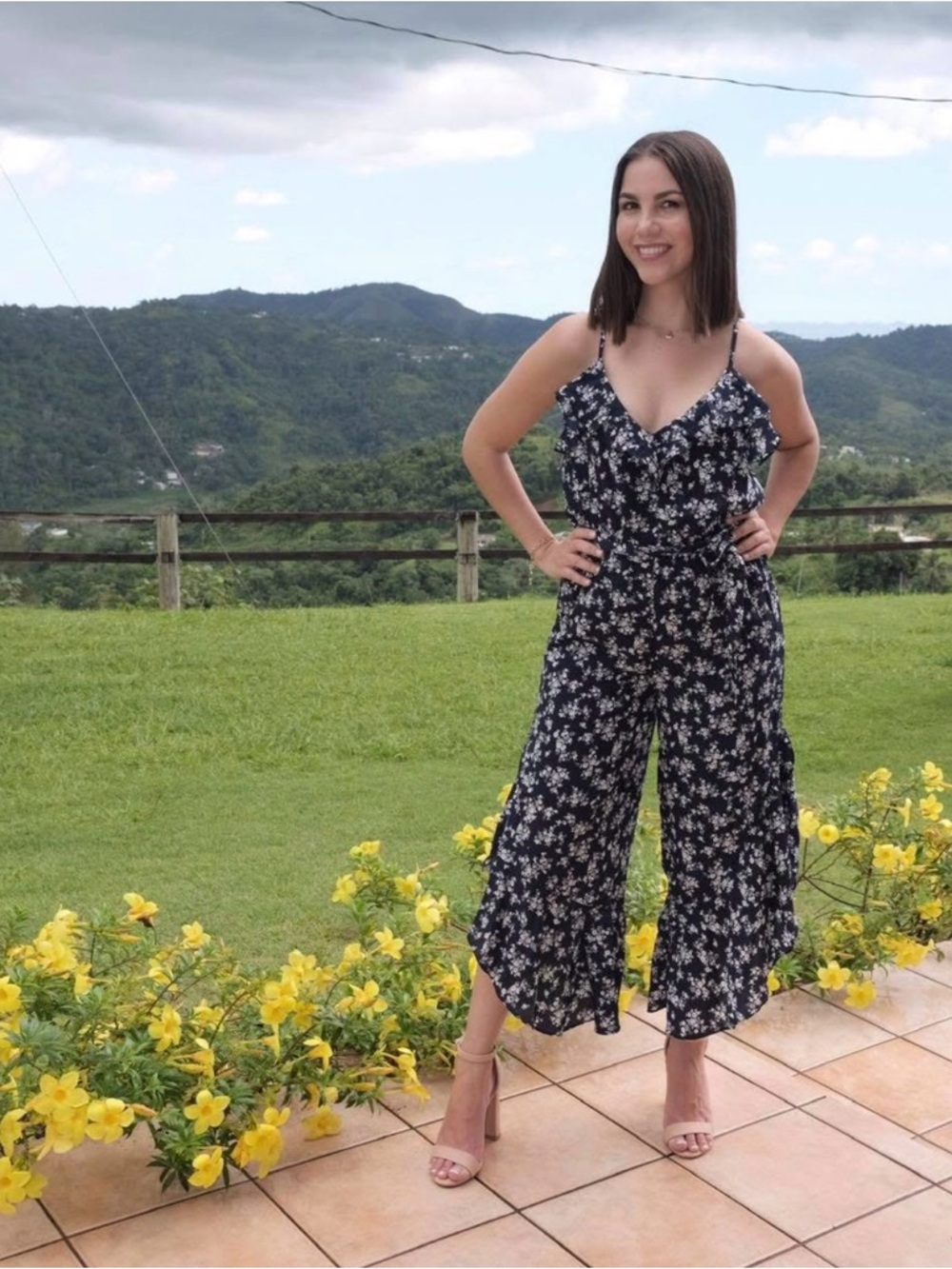 Sugarlips Navy Floral Wide-Leg Jumpsuit